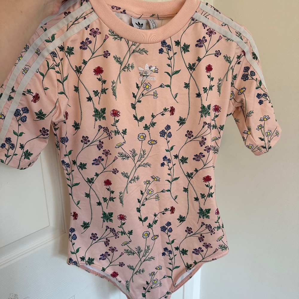 Adidas Pink Floral Bodysuit S